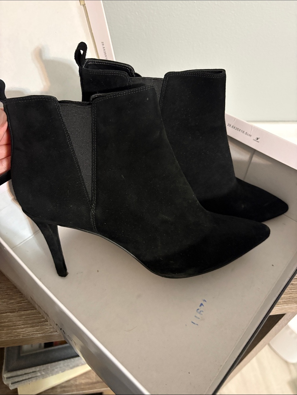 Nine West Black Suede Pointed-Toe Stiletto Booties